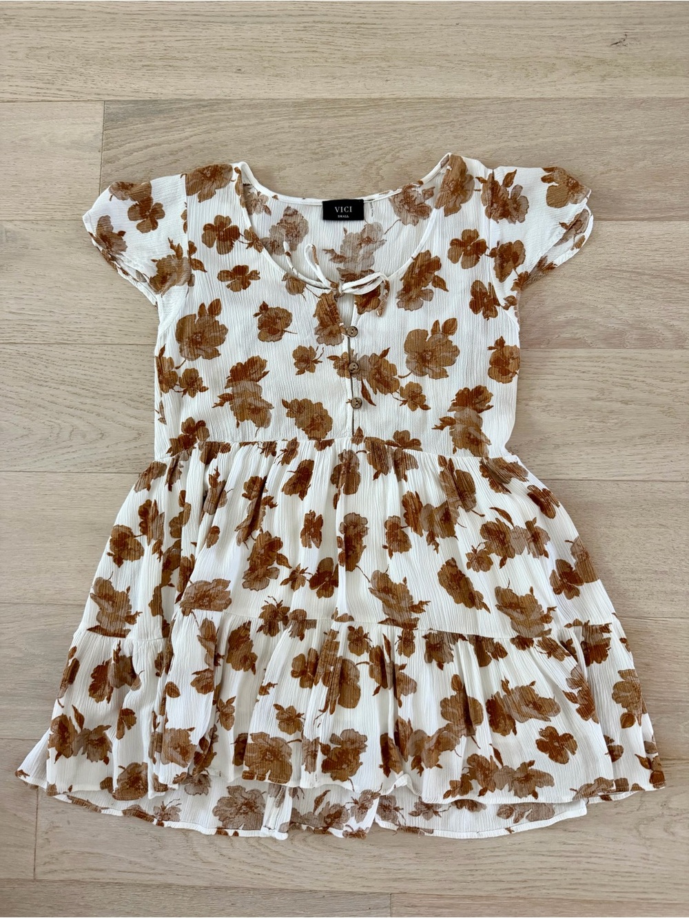Vici White Dress with Brown Floral Print